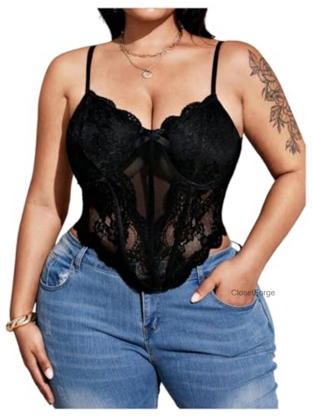 Plus Size Lace Corset Bustier Crop Top Spaghetti Strap Sexy Going Out